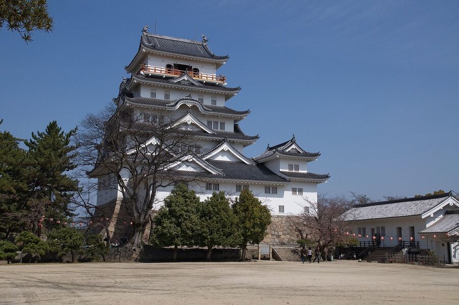 Fukuyama Castle's five-storey keep rising above its stone base