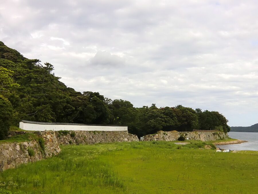 The tiered stone walls of Hagi Castle at Shizuki Park