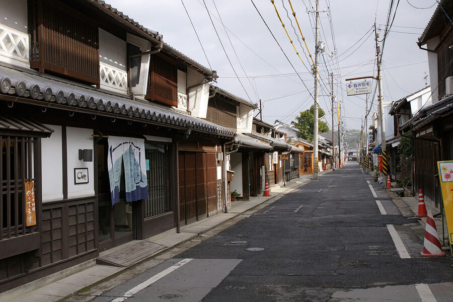 Two-storey wooden merchant houses on the main preserved street in Joto, Tsuyama