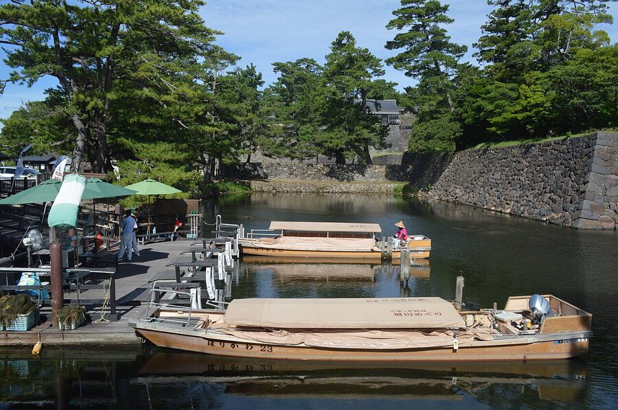 A covered Horikawa moat sightseeing boat on the Matsue Castle moat