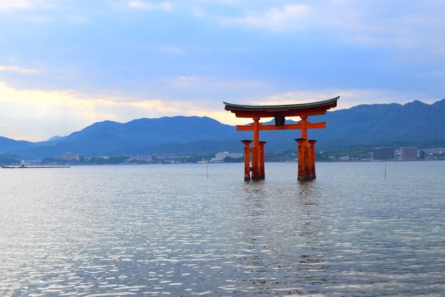 The Itsukushima Shrine floating torii gate at Miyajima