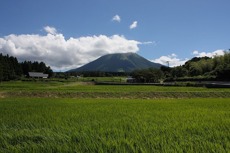 Mt Daisen seen from the west showing its symmetrical volcanic cone