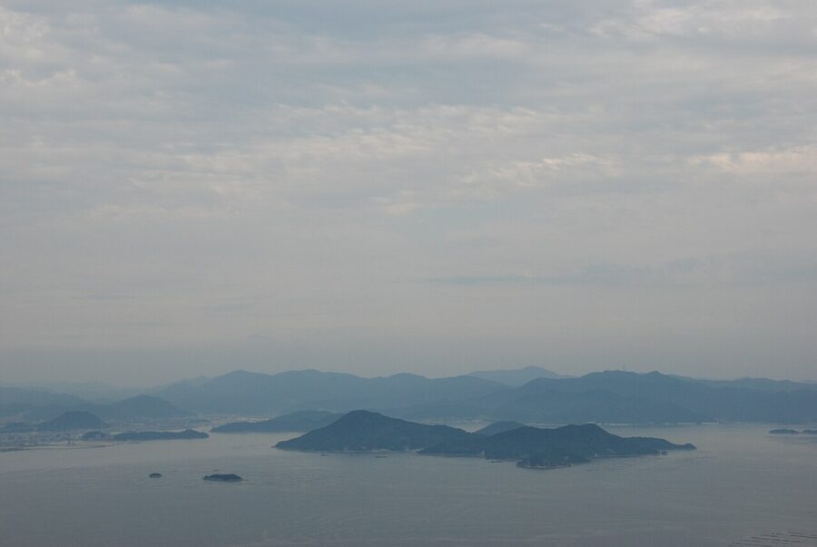 Aerial view of the island chain in the Seto Inland Sea