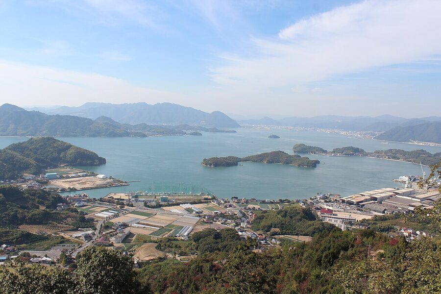 Classic view of the Seto Inland Sea with forested islands
