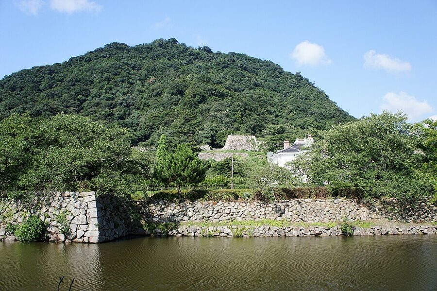 The stone walls and moat of Tottori Castle ruins
