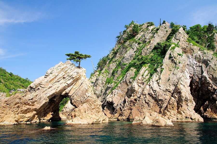 The pine-topped rock pillars of the Uradome coast in Tottori