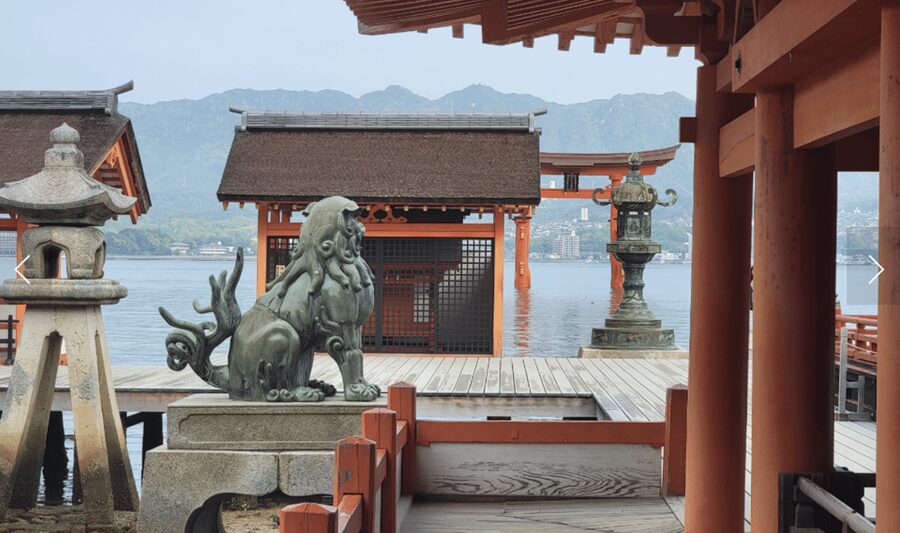 Hiroshima: City and Miyajima Bike and Boat Tour - Miyajima’s wooded setting and orange shrine buildings